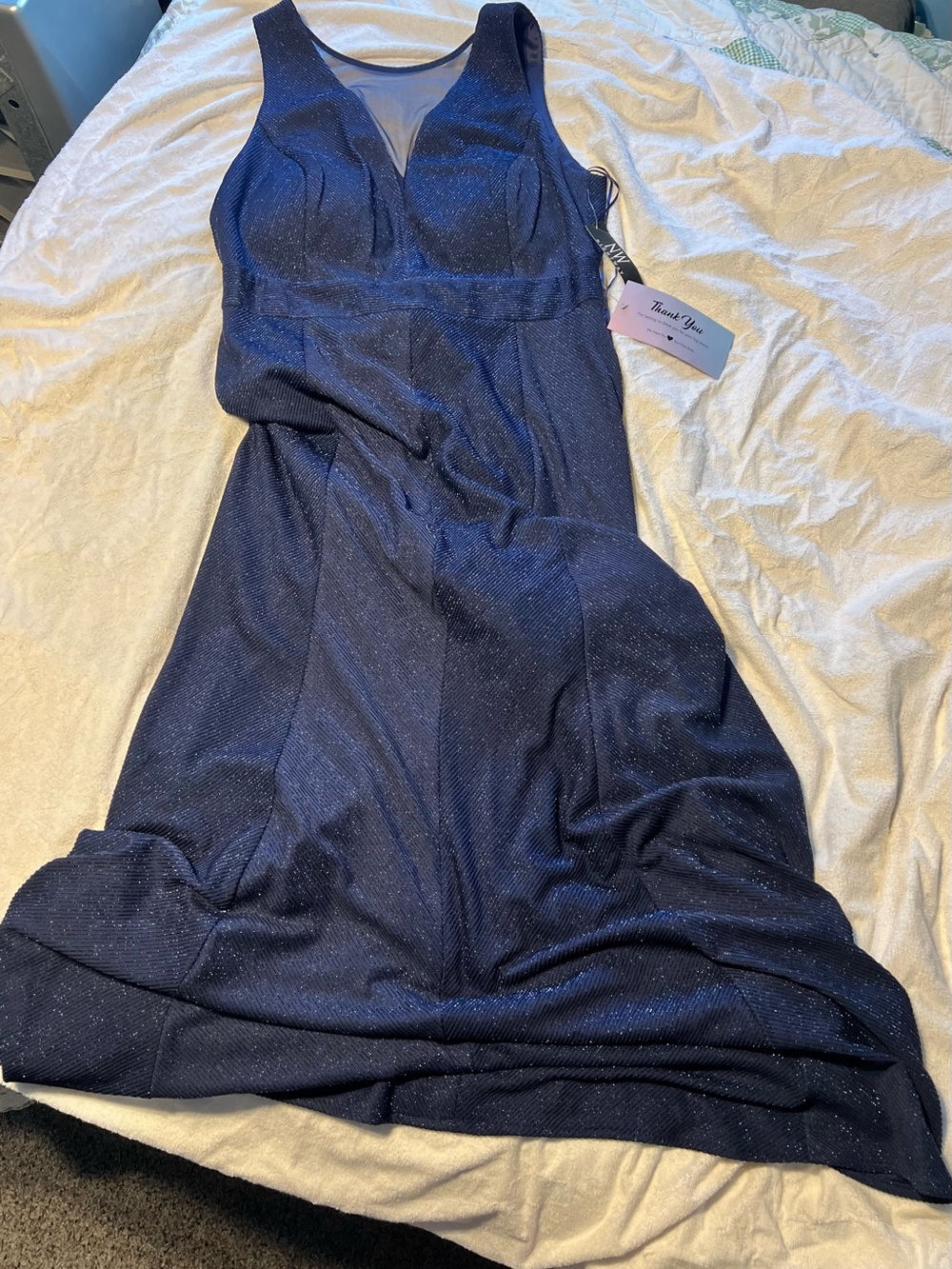 Navy Sparkle Sleeveless Maxi Dress with Mesh Inset